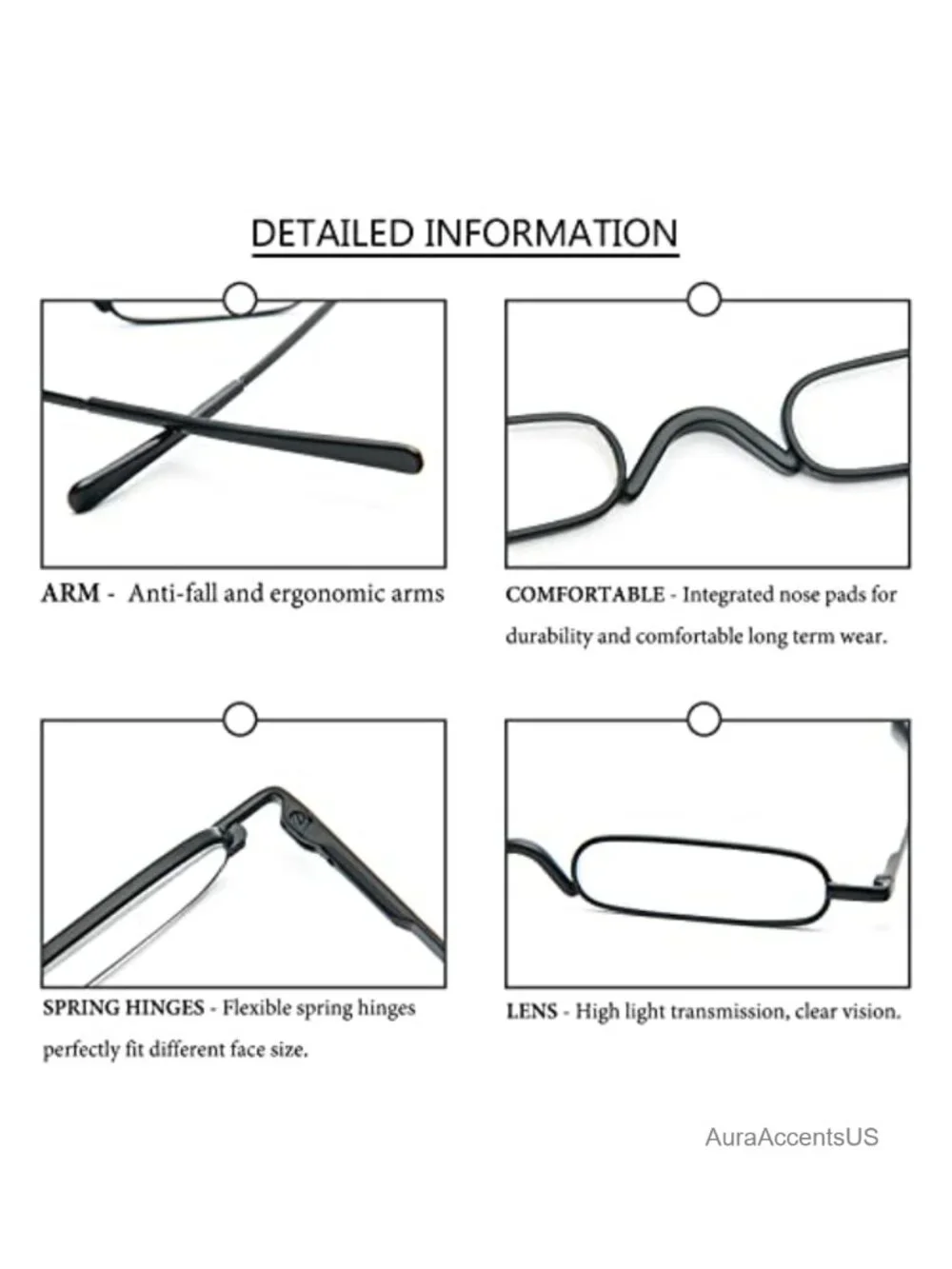 Mini Metal Reading Glasses with Case 2-Pack